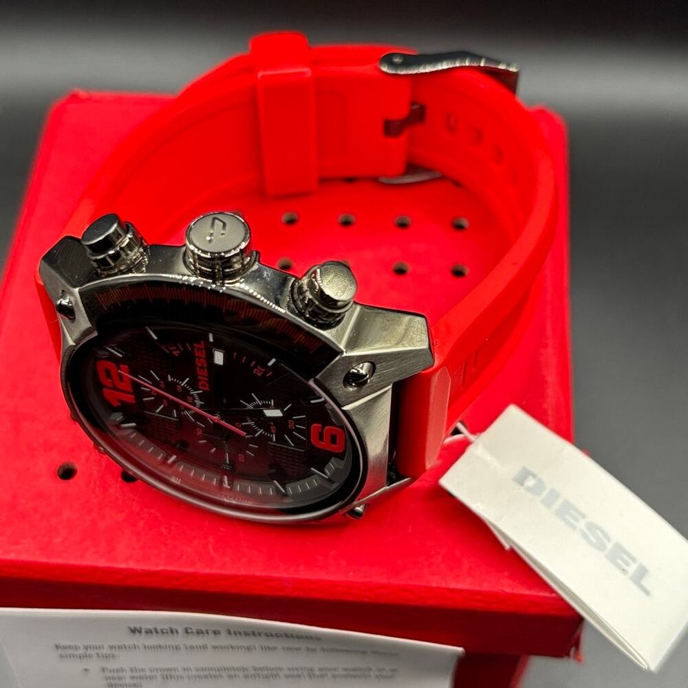 Diesel Overflow DZ4481 Chronograph Red Silicone 55mm Men’s Watch - Picture 9 of 17